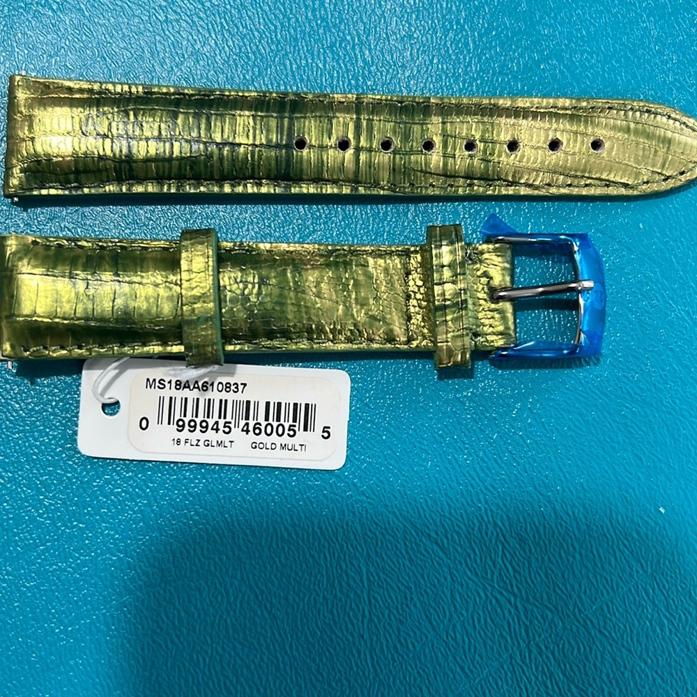 NWT 18mm Michele Gold and Green Teju Lizard Leather Watch Strap